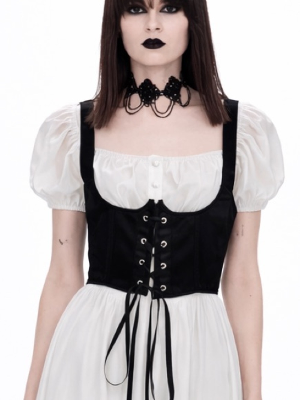 Black Satin Goth Alt Under-Bust Front Lace-Up Corset New Sz Small